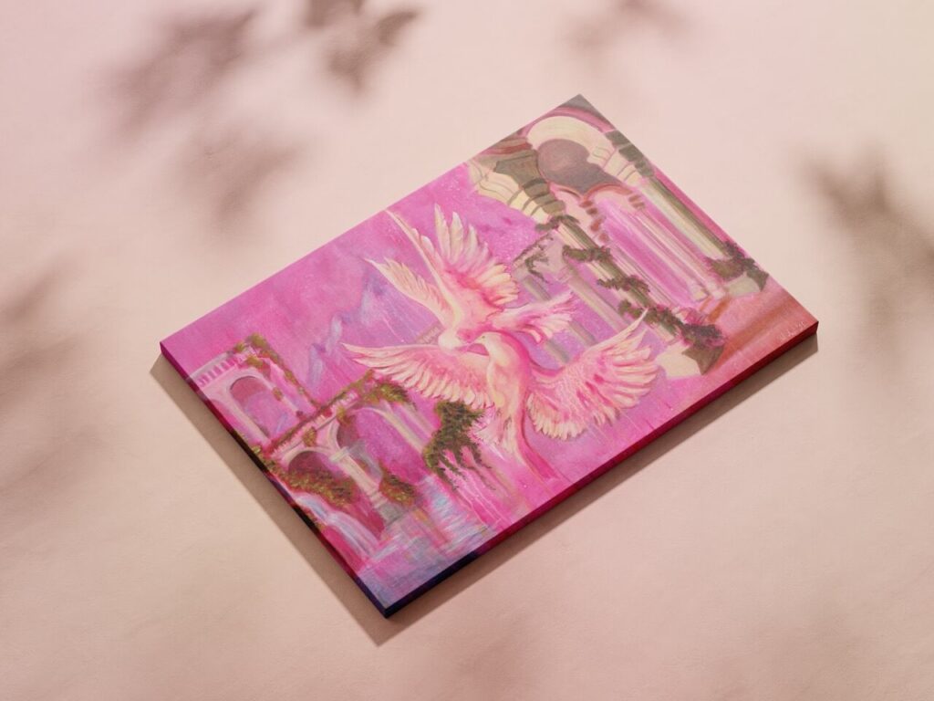 Mockup mit "Turteltauben im Tempel"
